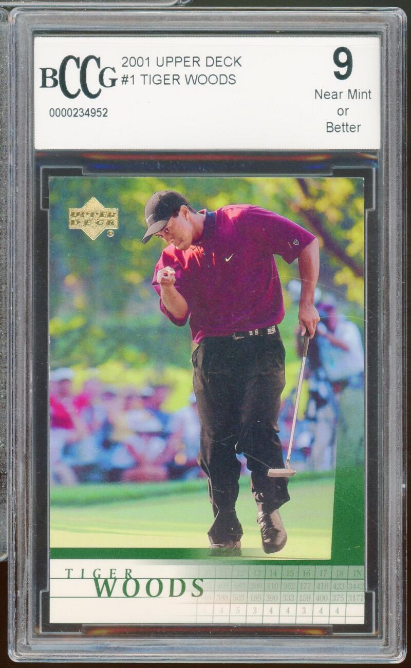 2001 Upper Deck Golf #1 Tiger Woods Rookie Card BGS BCCG 9 Near Mint+ Image 1