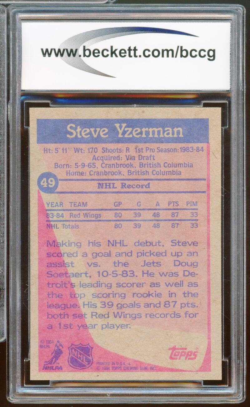 1984-85 Topps #49 Steve Yzerman Rookie Card BGS BCCG 9 Near Mint+ Image 2