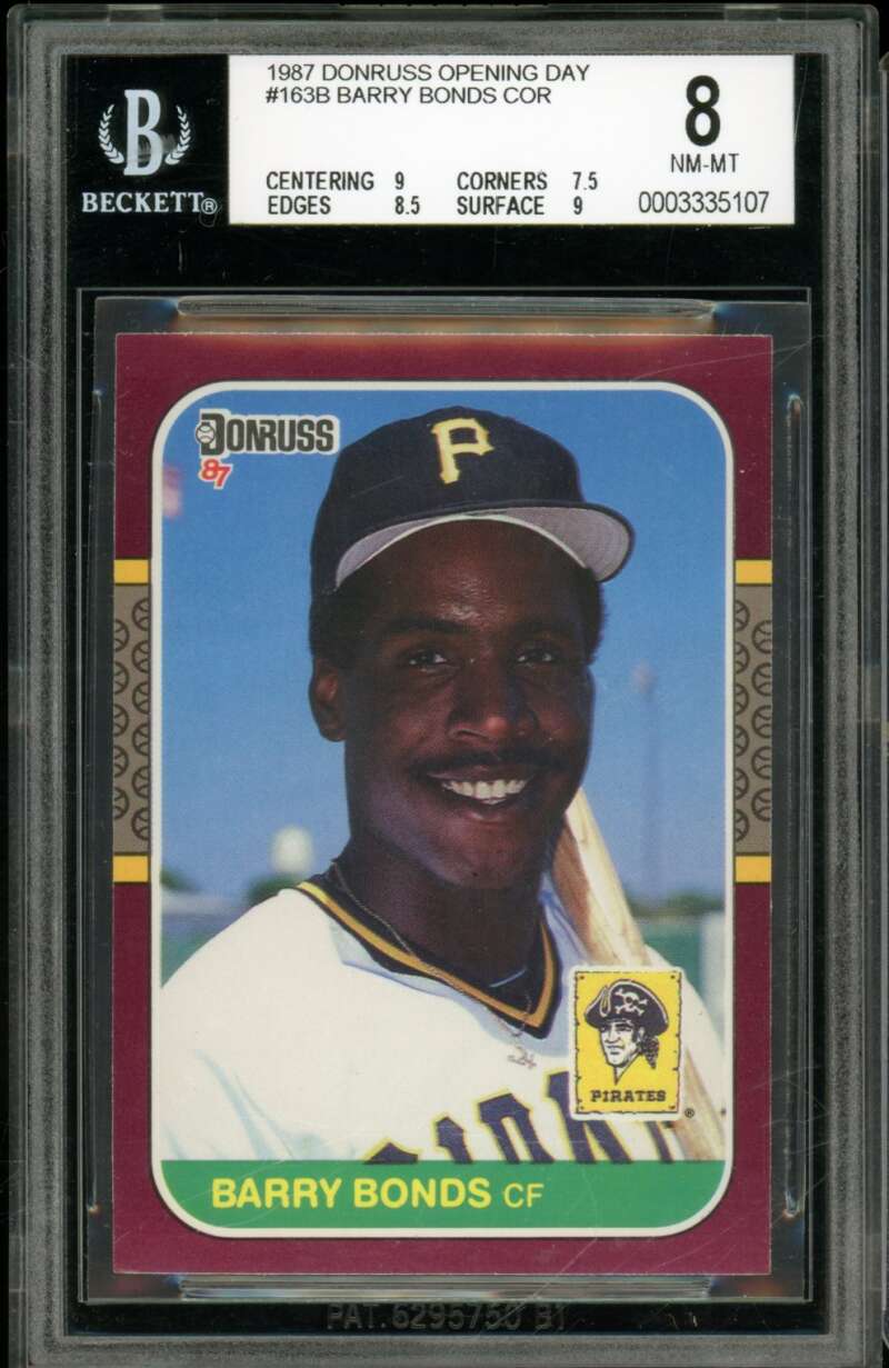 Barry Bonds Rookie Card 1987 Donruss Opening Day #163B BGS 8 Image 1