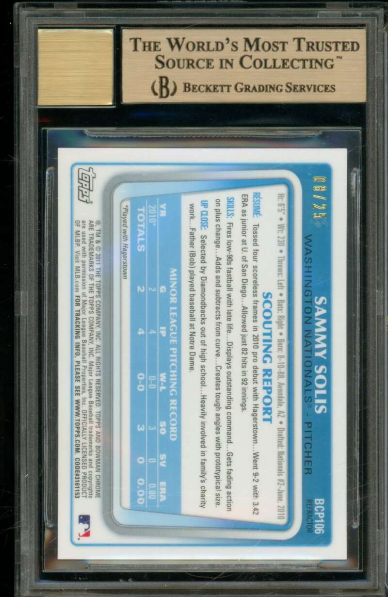 Sammy Solis Rookie Card 2011 Bowman Chrome Prospect Autos Orange #Bcp106 BGS 9.5 Image 2