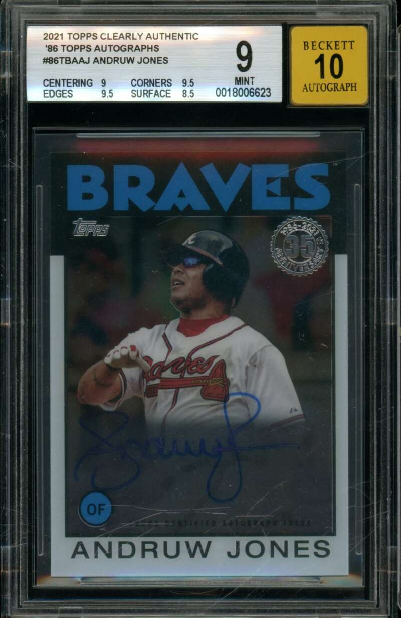 Andruw Jones Card 2021 Topps Clearly Authentic Topps Autographs #86TBAAJ BGS 9 Image 1