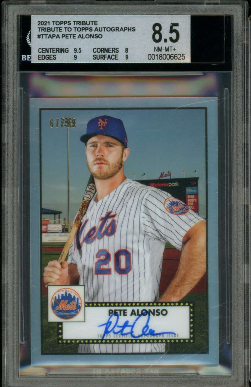 Pete Alonso Card 2021 Topps Tribute To Topps Autograph (pop 1) #TTAPA BGS 8.5 Image 1