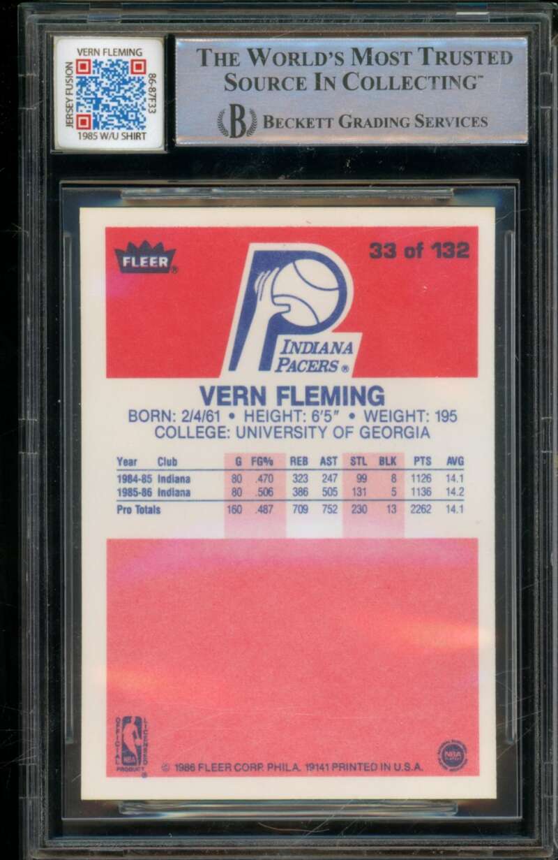 Vern Fleming Rookie Card 1986-87 Fleer Authentic Autograph Patch #33 BGS 10 Auto Image 2