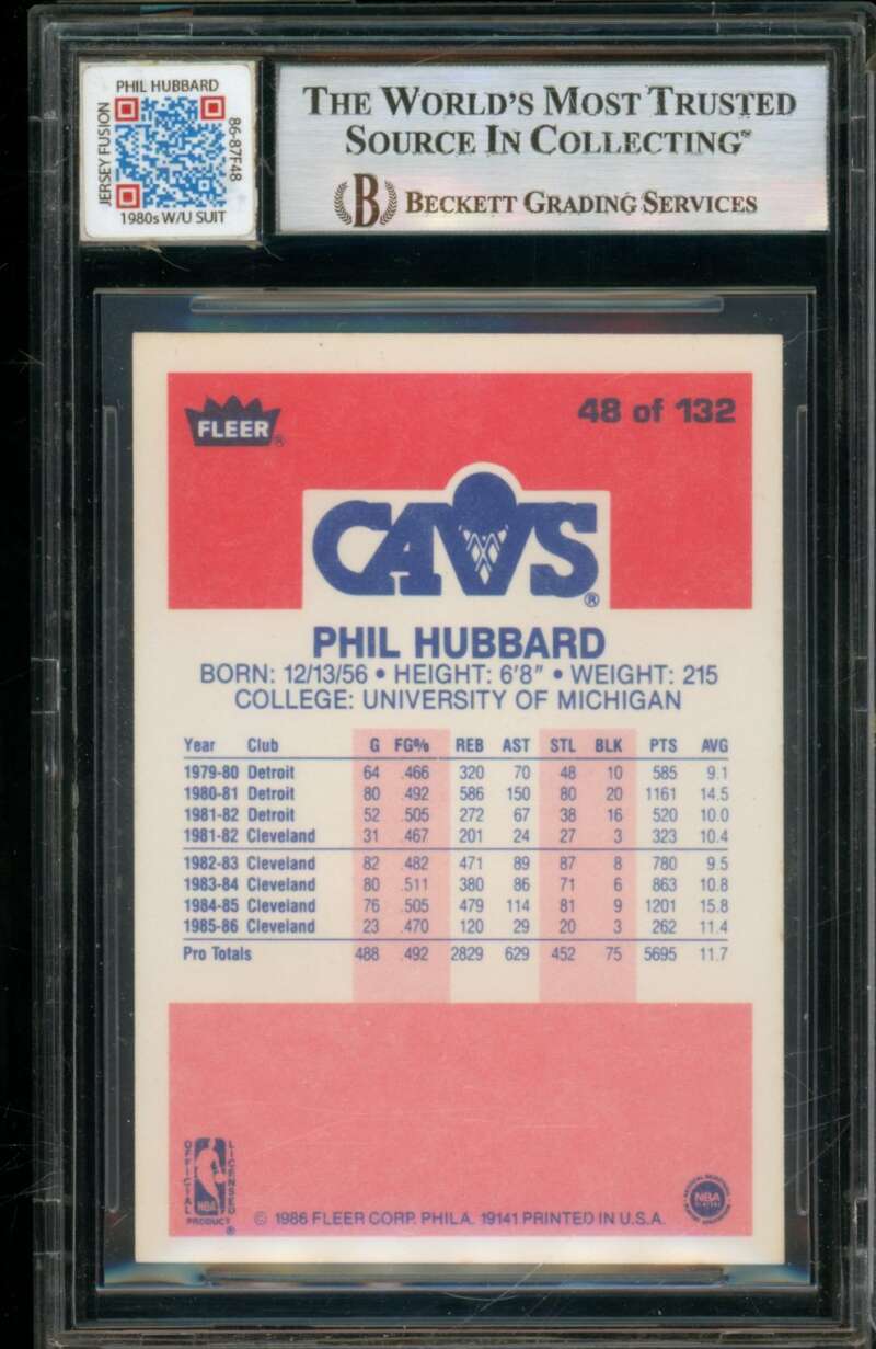 Phil Hubbard Card 1986-87 Fleer Game Used Patch #48 BGS 7.5 Image 2