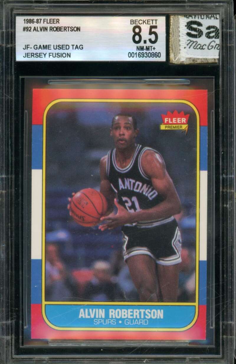 Alvin Robertson Rookie Card 1986-87 Fleer Game Used Tag #92 BGS 8.5 Image 1