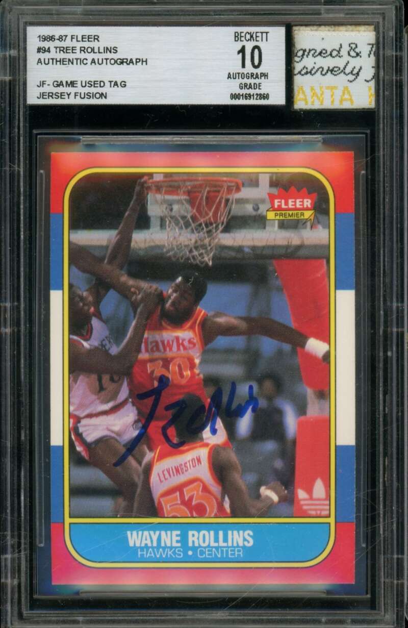 Tree Rollins Card 1986-87 Fleer Authetic Autograph Tag #94 BGS 10 Auto Image 1