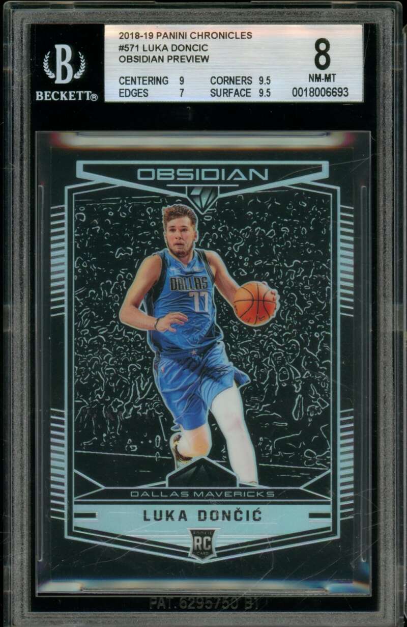 Luka Doncic Rookie Card 2018-19 Panini Chronicles Obsidian Preview #571 BGS 8 Image 1