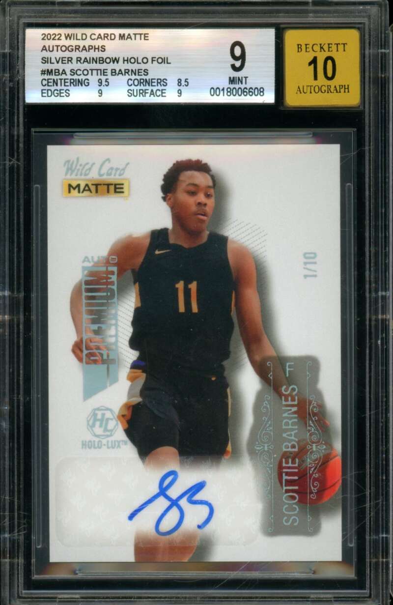 Scottie Barnes Rookie 2022-23 Wild Card Matte Autgraphs Silver (1/10) #MBA BGS 9 Image 1