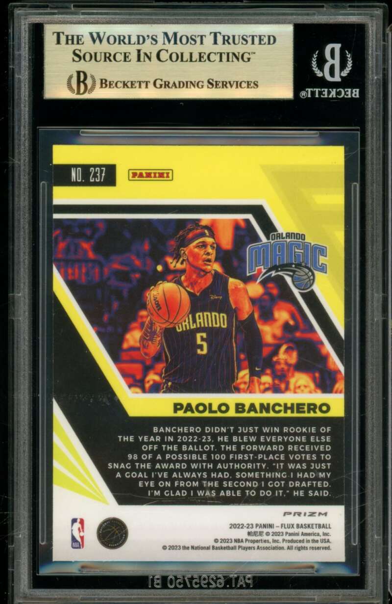 Paolo Banchero Rookie Card 2022-23 Panini Flux Silver Mojo (pop 1) #237 BGS 9.5 Image 2