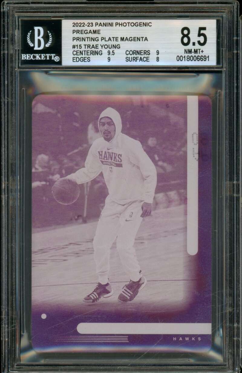 Trae Young 2022 Photogenic Pregame Printing Plate Magenta (1/1) #15 BGS 8.5 Image 1