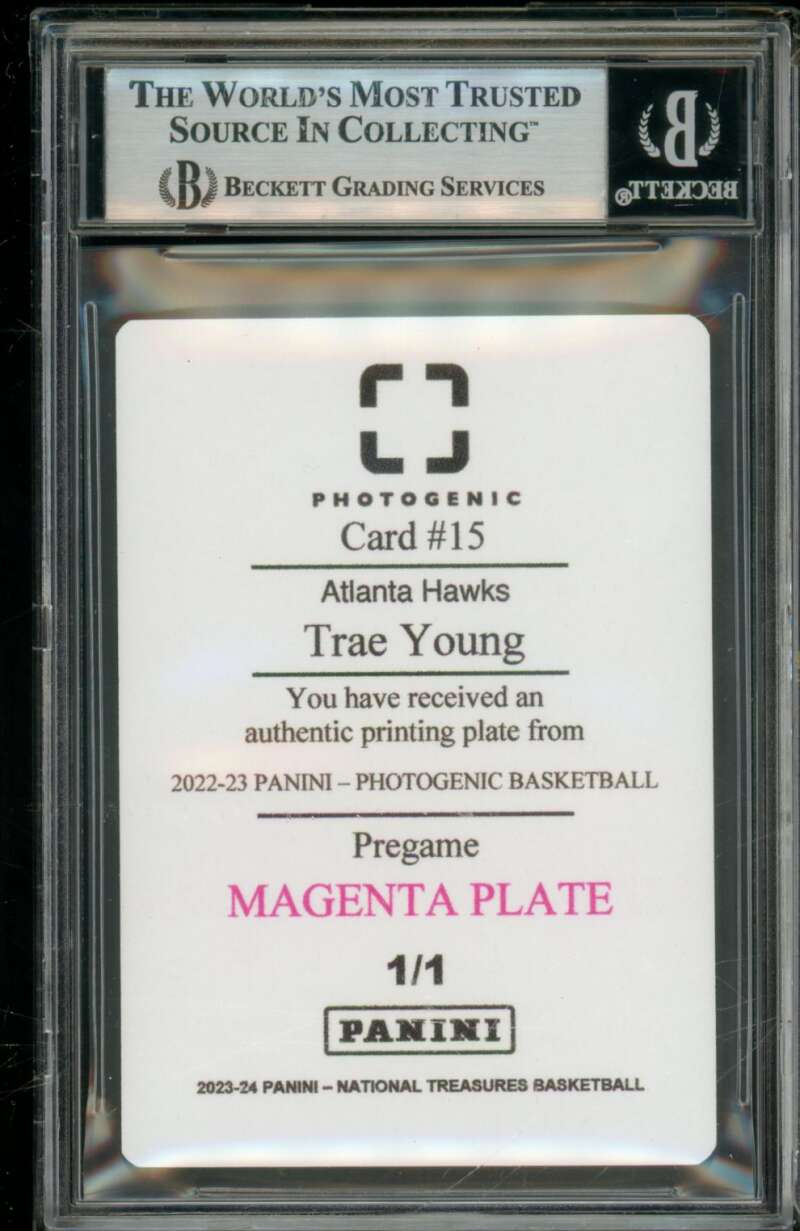 Trae Young 2022 Photogenic Pregame Printing Plate Magenta (1/1) #15 BGS 8.5 Image 2