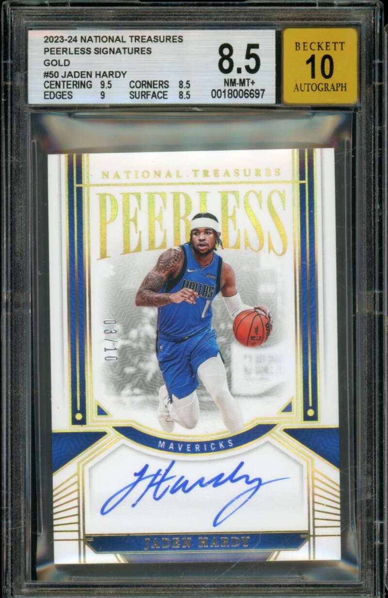 Jaden Hardy Card 2023-24 National Treasures Signatures Gold (3/10) #50 BGS 8.5 Image 1