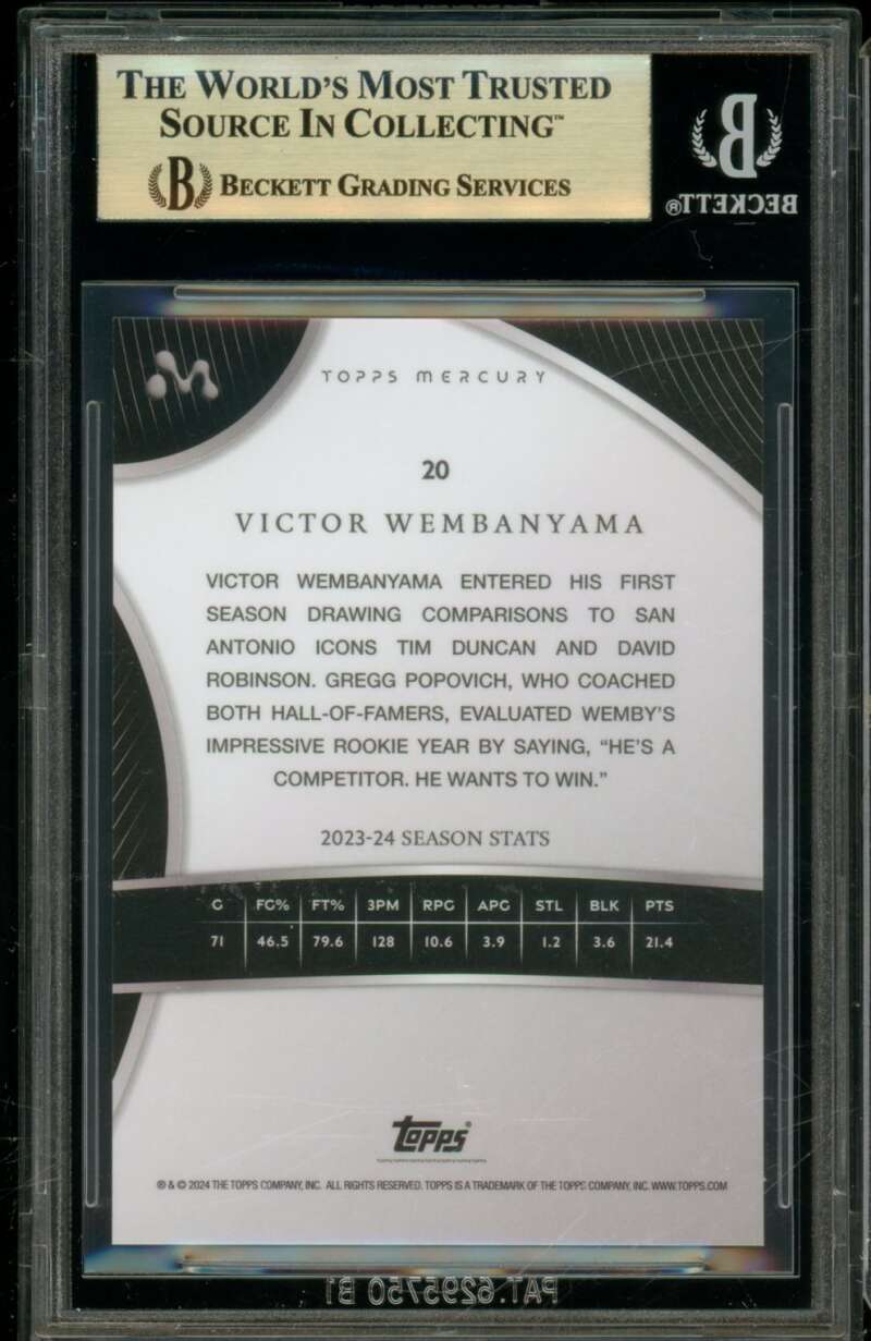 Victor Wembanyama Rookie Card 2023-24 Topps Mercury (pop 1) #20 BGS 9.5 Image 2