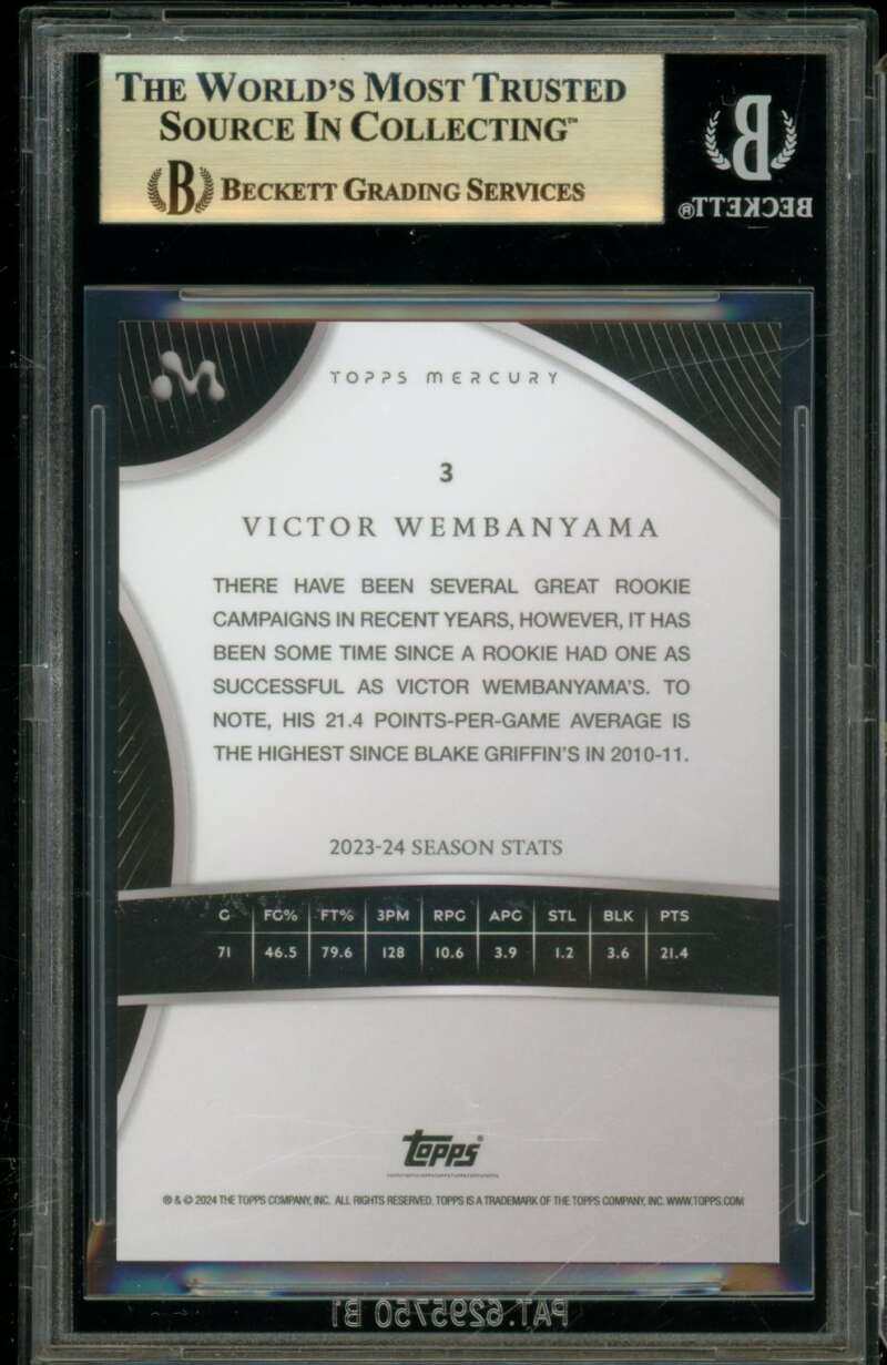 Victor Wembanyama Rookie 2023-24 Topps Mercury Gold Refractor (33/50) #3 BGS 9.5 Image 2