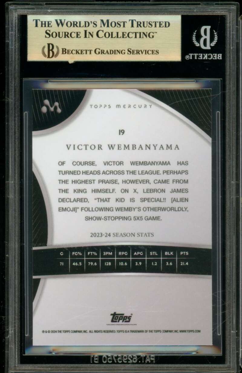 Victor Wembanyama RC 2023-24 Topps Mercury Kaleidoscope Refractors #19 BGS 9.5 Image 2