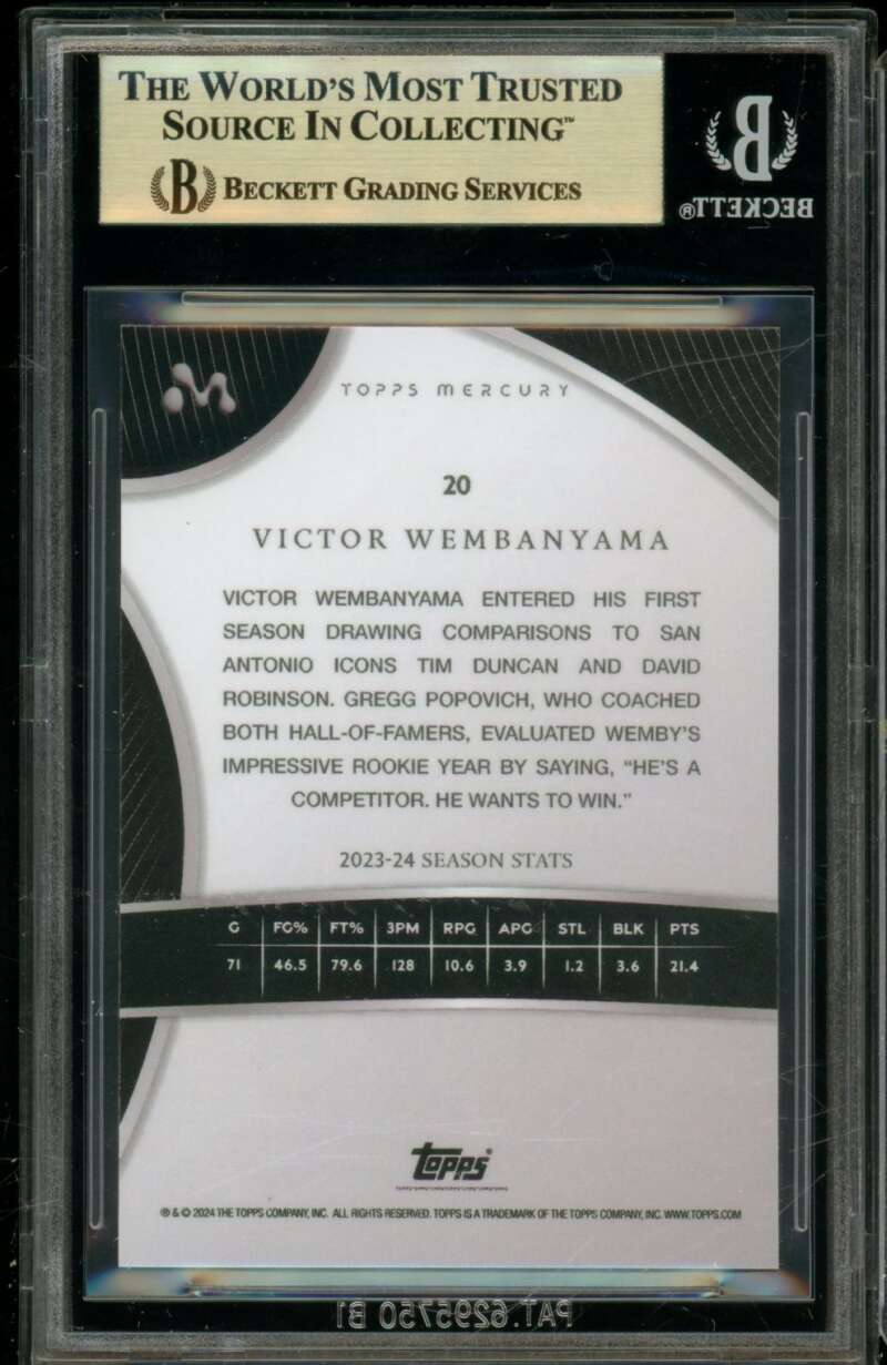 Victor Wembanyama RC 2023-24 Topps Mercury Kaleidoscope Refractors #20 BGS 9.5 Image 2