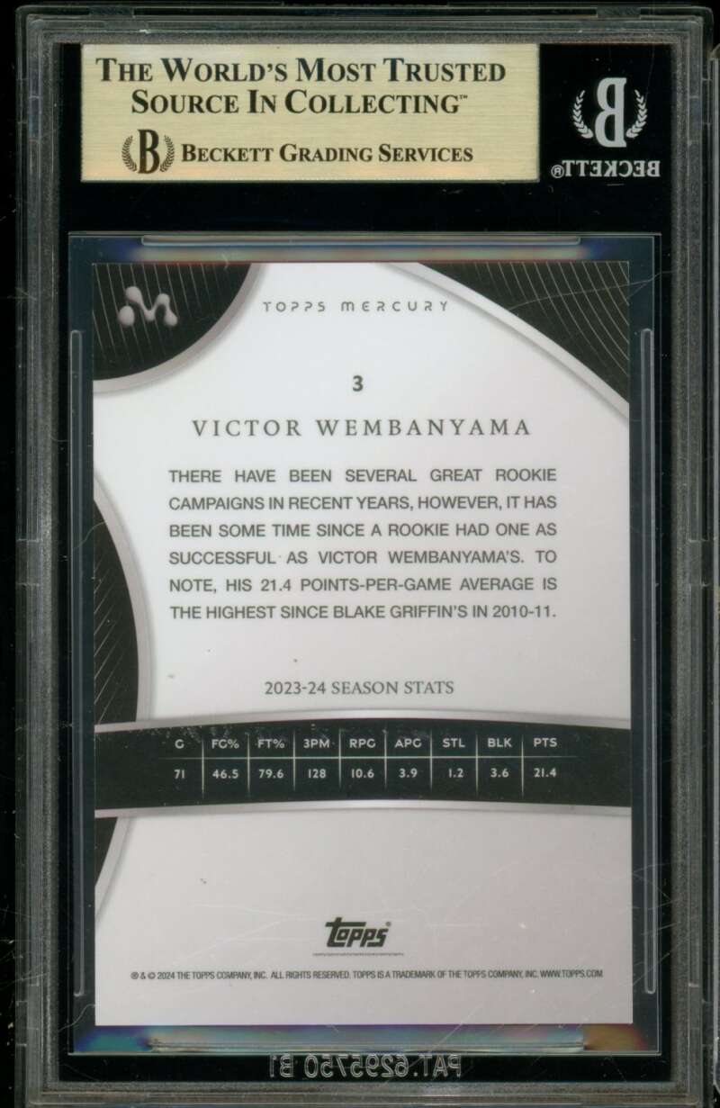 Victor Wembanyama Rookie 2023-24 Topps Mercury White Refractor (1/35) #3 BGS 9.5 Image 2