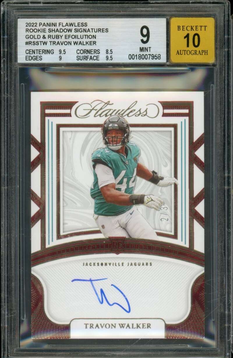 Travon Walker RC 2022 Panini Flawless Gold Ruby Efoilution (2/3) #RSSTW BGS 9 Image 1