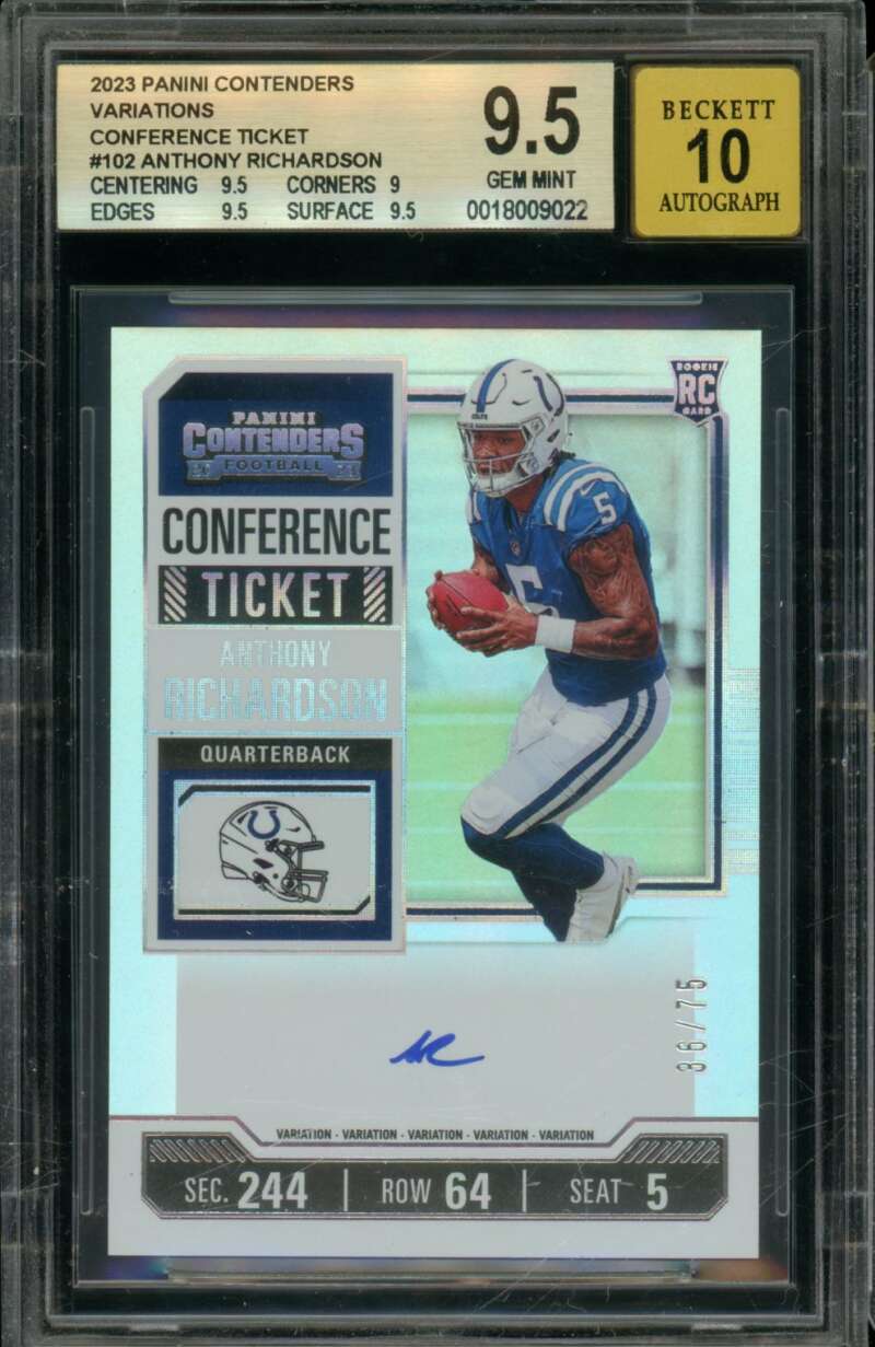 Anthony Richardson Rookie 2023 Panini Contenders Conference Ticket #102 BGS 9.5 Image 1