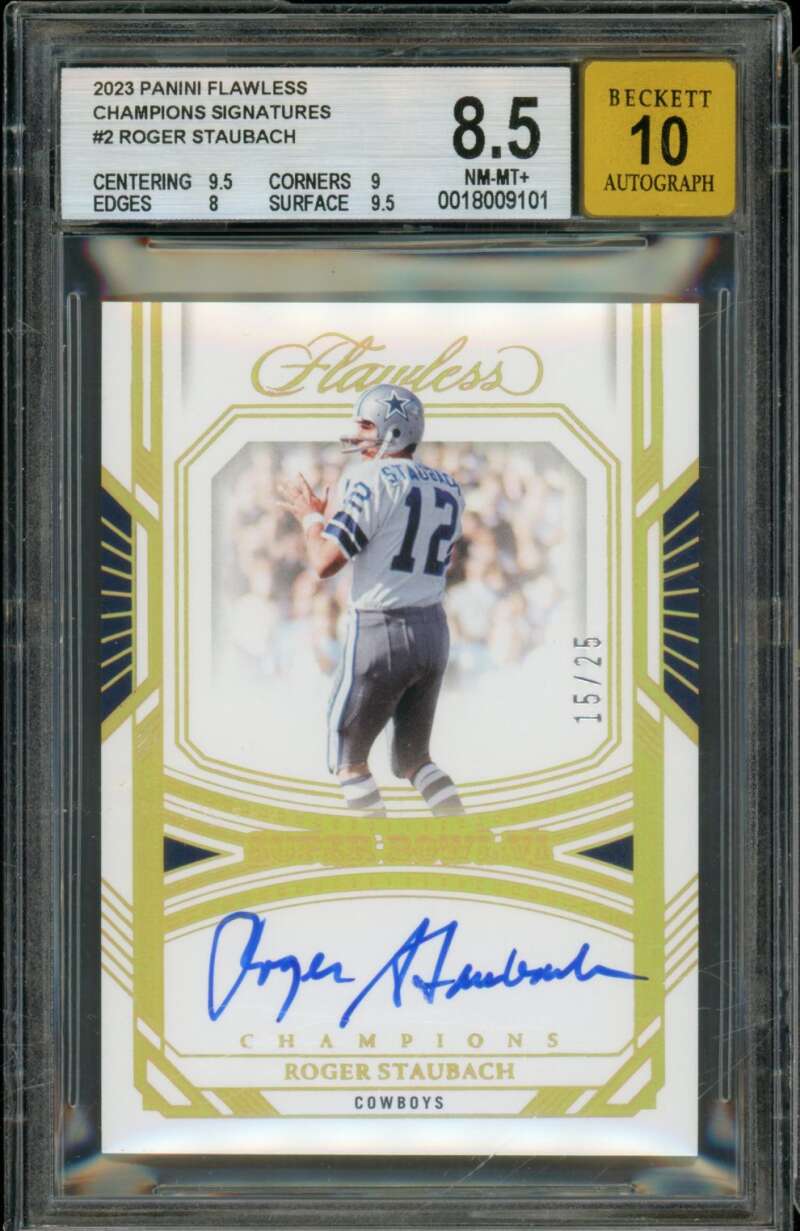 Roger Staubach Card 2023 Panini Flawless Champions Signatures (15/25) #2 BGS 8.5 Image 1