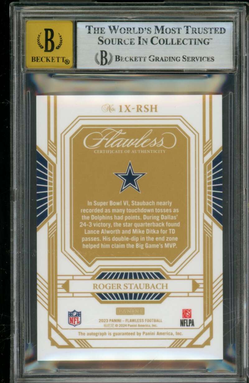 Roger Staubach Card 2023 Panini Flawless Champions Signatures (15/25) #2 BGS 8.5 Image 2