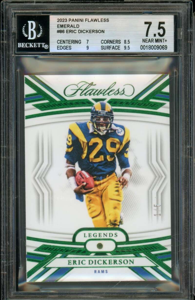 Eric Dickerson Card 2023 Panini Flawless Emerald (1/5) #86 BGS 7.5 Image 1