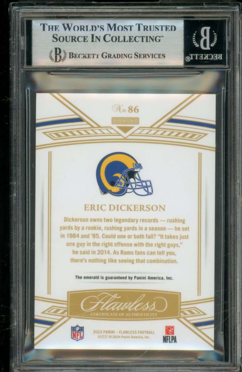 Eric Dickerson Card 2023 Panini Flawless Emerald (1/5) #86 BGS 7.5 Image 2