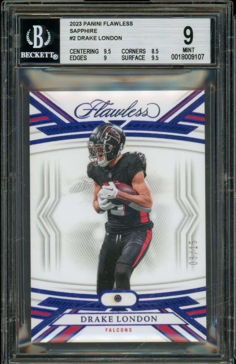 Drake London Rookie Card 2023 Panini Flawless Sapphire 6/15) (pop 1) #2 BGS 9 Image 1