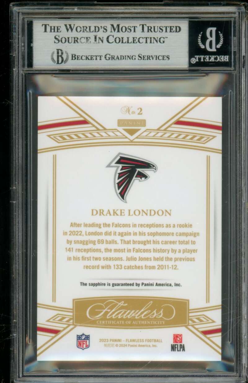Drake London Rookie Card 2023 Panini Flawless Sapphire 6/15) (pop 1) #2 BGS 9 Image 2