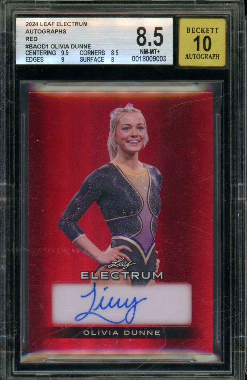 Olivia Dunne Card 2024 Leaf Electrum Autographs Red (1/2) #Baod1 BGS 8.5 Image 1