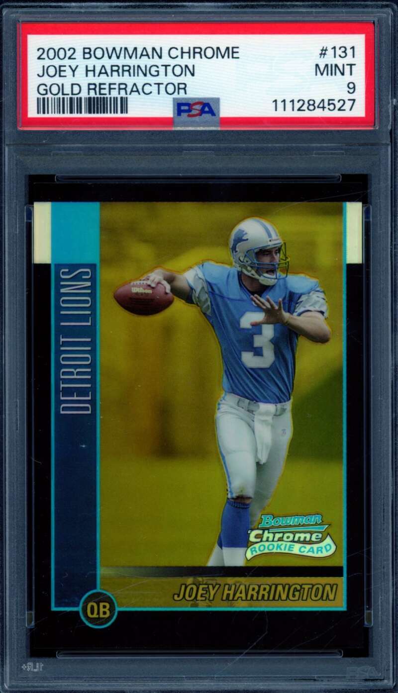 Joey Harrington Rookie Card 2002 Bowman Chrome Gold Refractor (2/50) #131 PSA 9 Image 1
