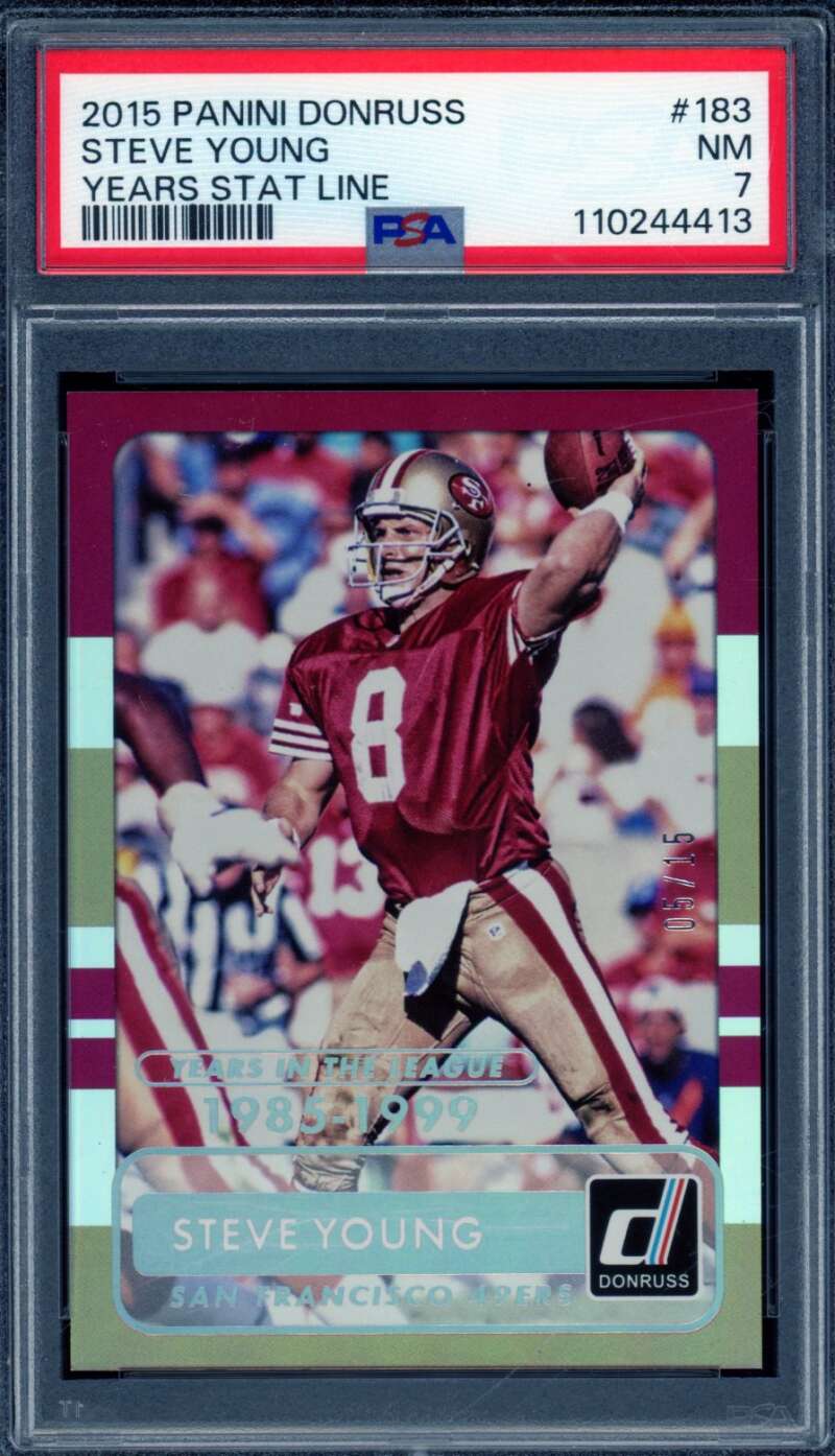 Steve Young Card 2015 Panini Donruss Years Stat Line (pop 1) (5/15) #183 PSA 7 Image 1
