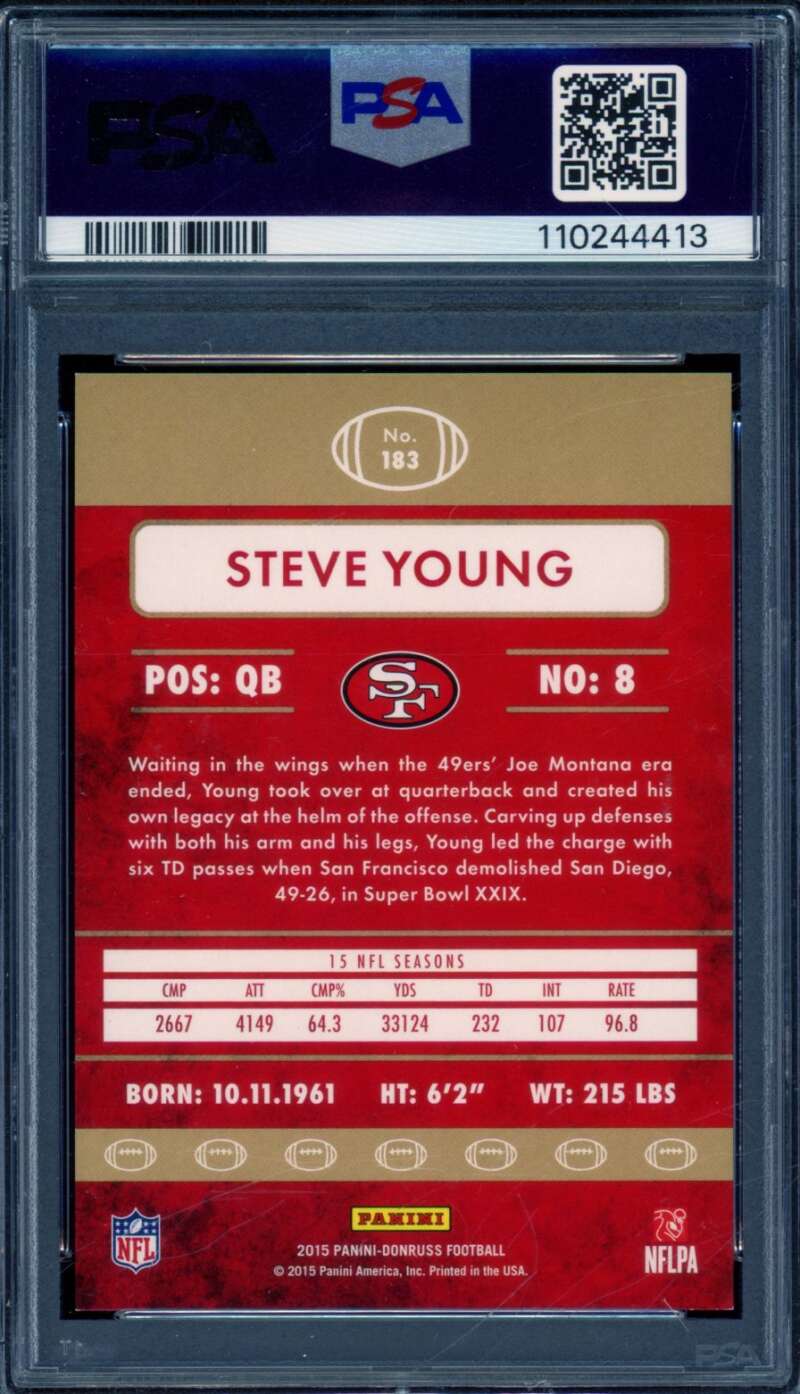 Steve Young Card 2015 Panini Donruss Years Stat Line (pop 1) (5/15) #183 PSA 7 Image 2