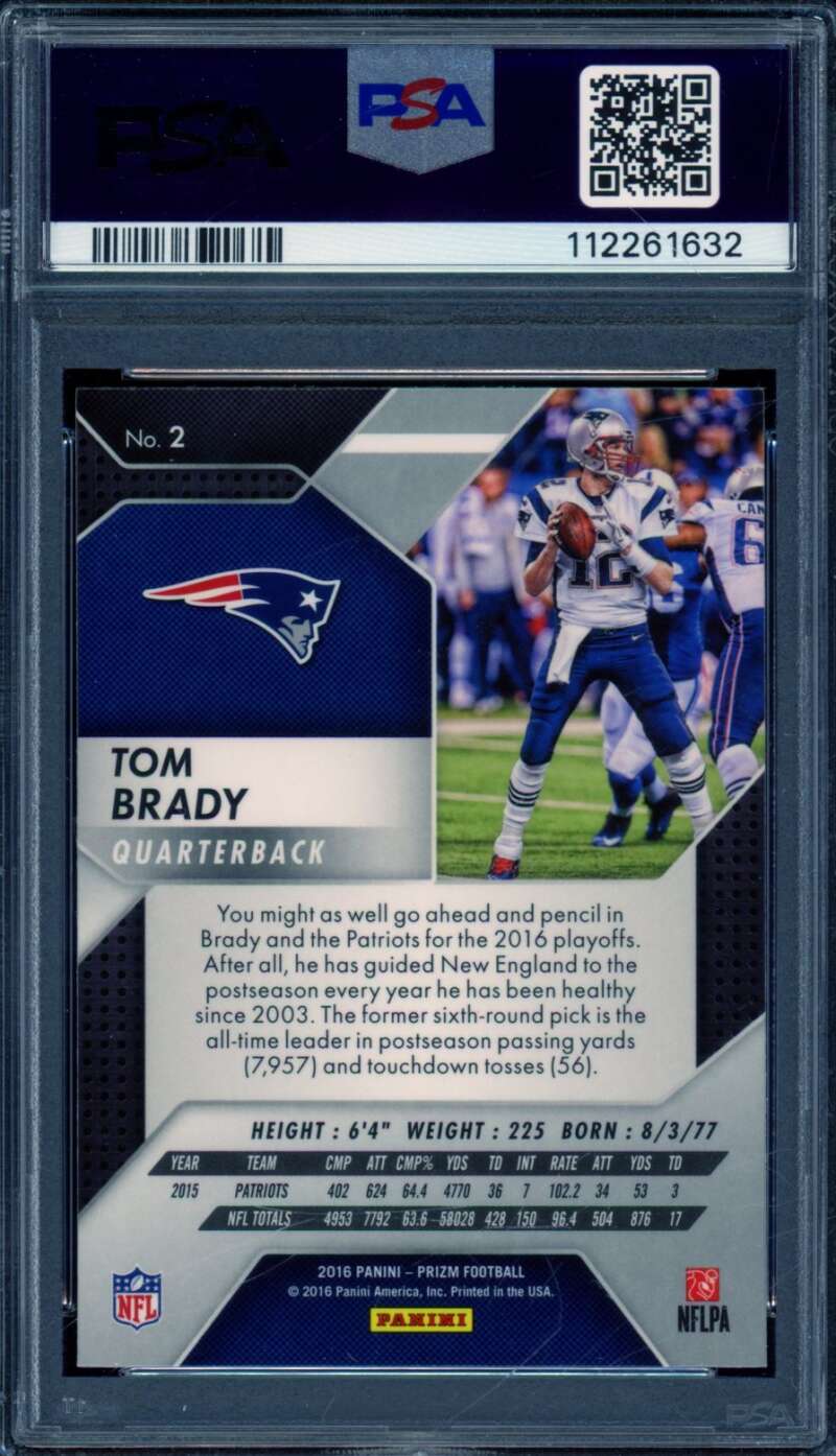 Tom Brady Card 2016 Panini Prizm #2 PSA 9 Image 2