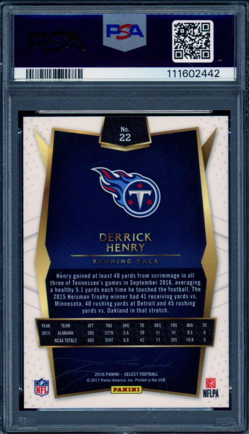 Derrick Henry Rookie Card 2016 Panini Select #22 PSA 10 Image 2
