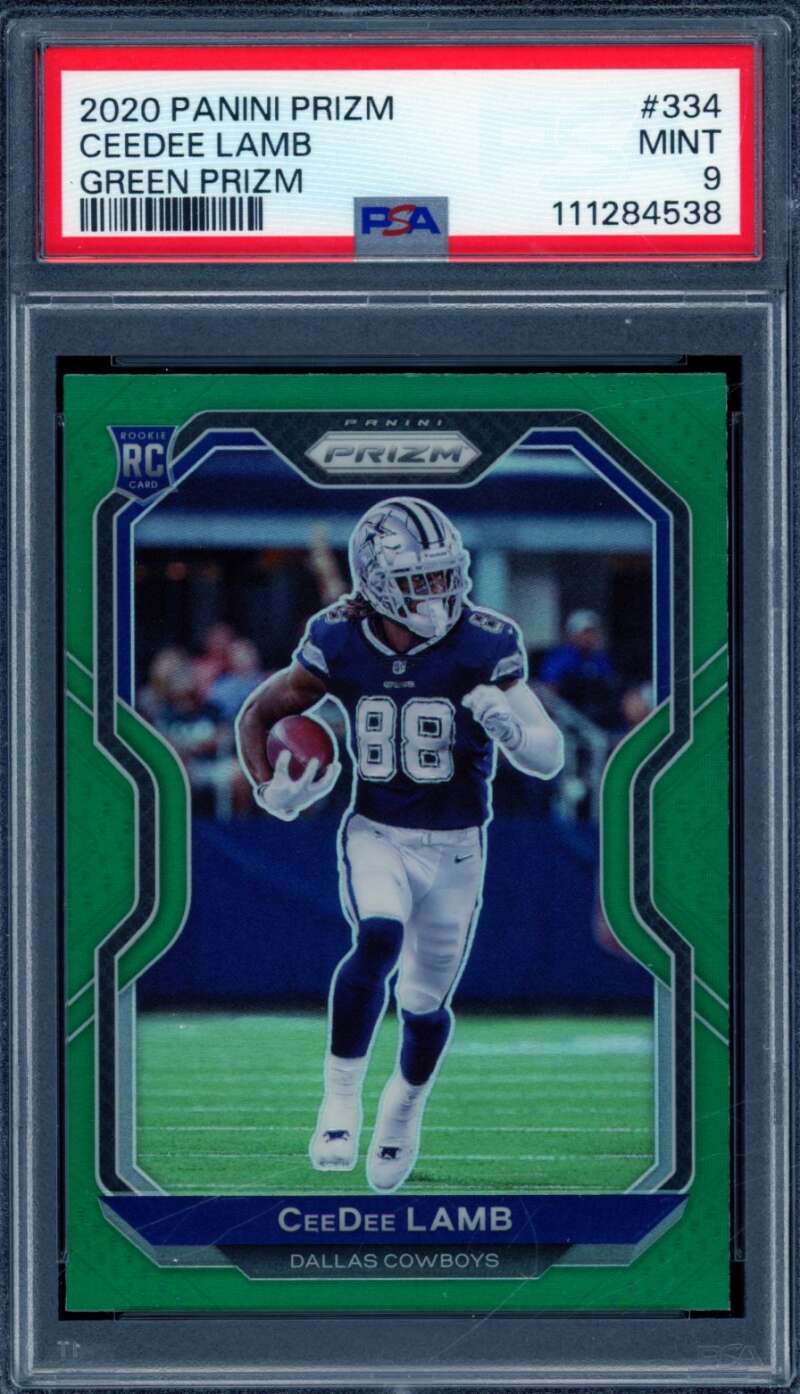 CeeDee Lamb Rookie Card 2020 Panini Prizm Green Prizm #334 PSA 9 Image 1