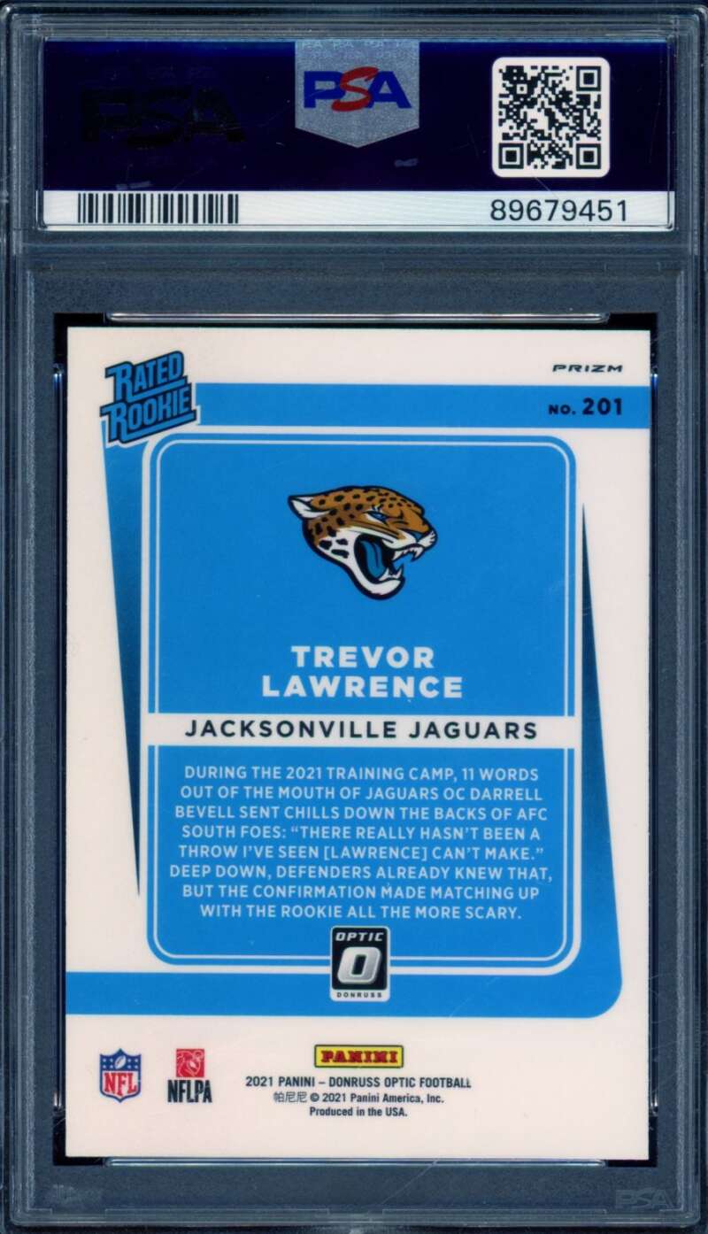 Trevor Lawrence Rookie Card 2021 Donruss Optic Bronze #201 PSA 10 Image 2