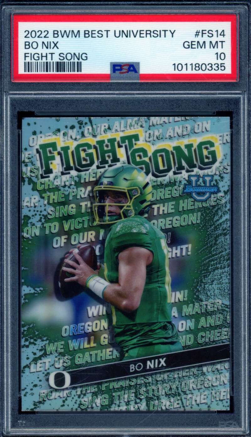 Bo Nix Rookie Rookie Card 2022 Bowman Best University Fight Song #FS14 PSA 10 Image 1