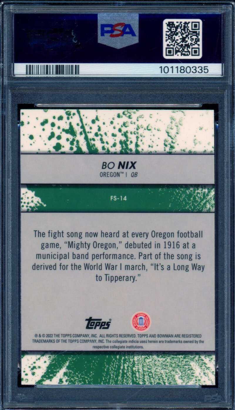 Bo Nix Rookie Rookie Card 2022 Bowman Best University Fight Song #FS14 PSA 10 Image 2