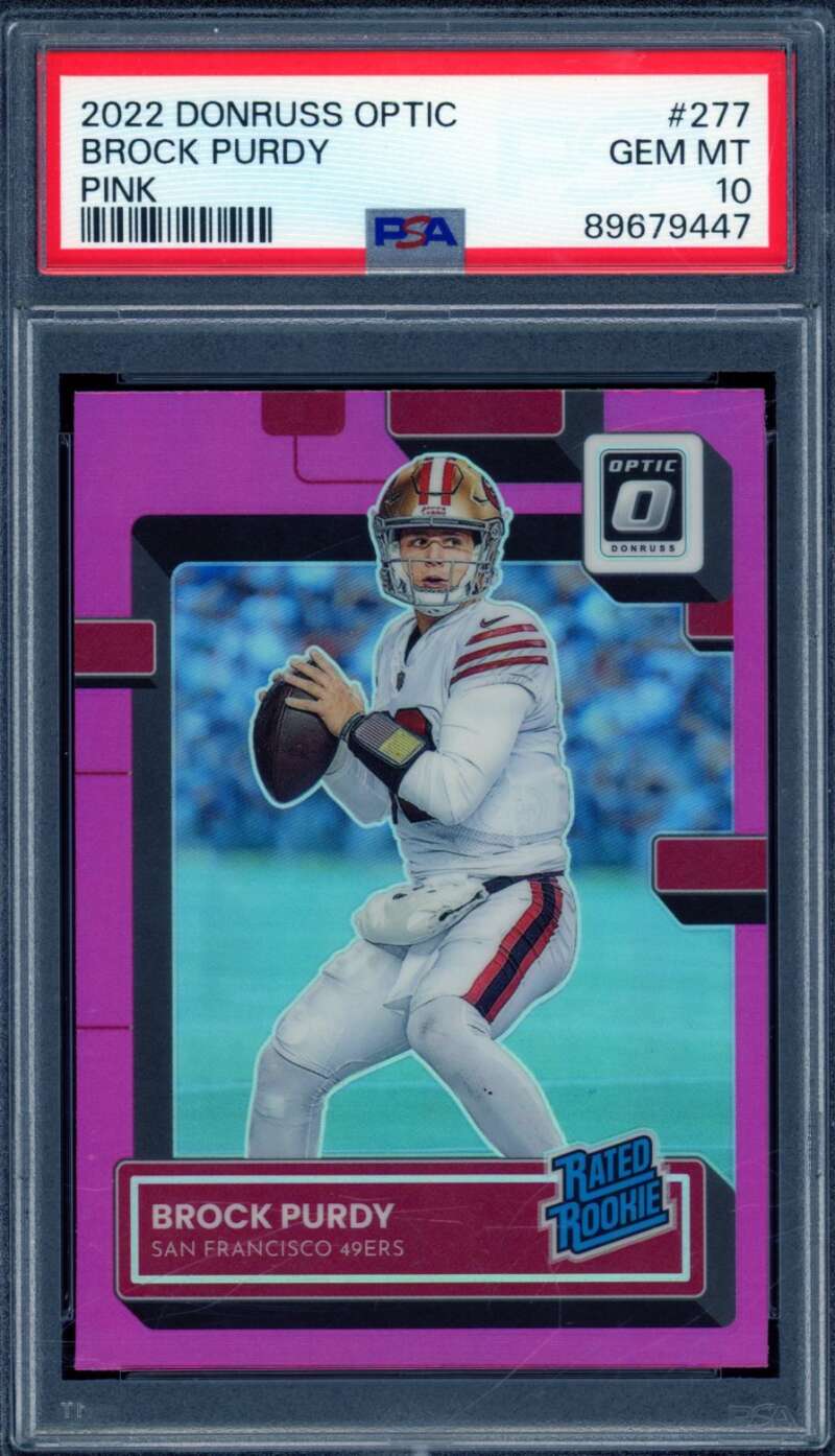 Brock Purdy Rookie Card 2022 Donruss Optic Pink #277 PSA 10 Image 1
