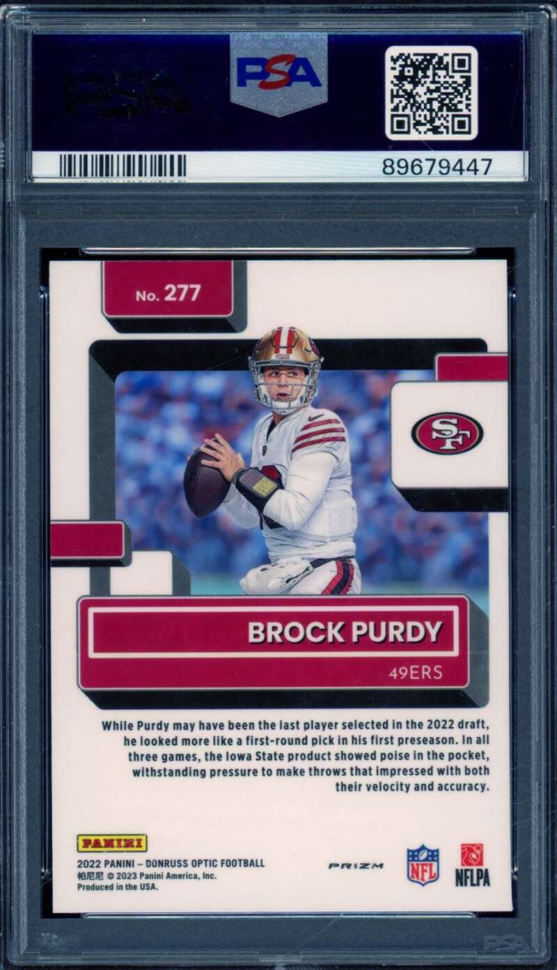 Brock Purdy Rookie Card 2022 Donruss Optic Pink #277 PSA 10 Image 2