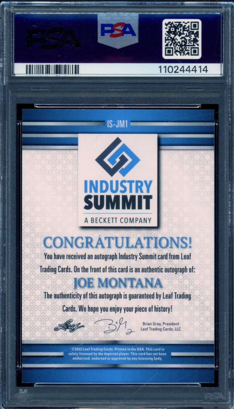 Joe Montana Card 2022 Leaf Industry Summit Autograph White (pop 5) #JM1 PSA 9 Image 2