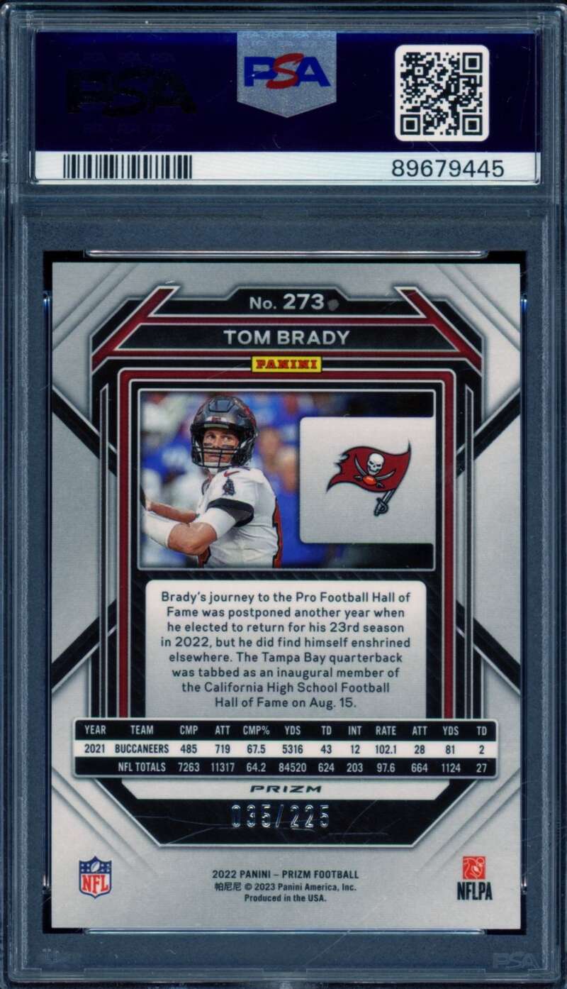 Tom Brady Card 2022 Prizm Purple Ice (35/225) #273 PSA 10 Image 2