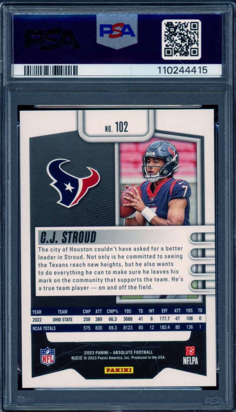 C.J. Stroud Rookie Card 2023 Absolute #102 PSA 10 Image 2