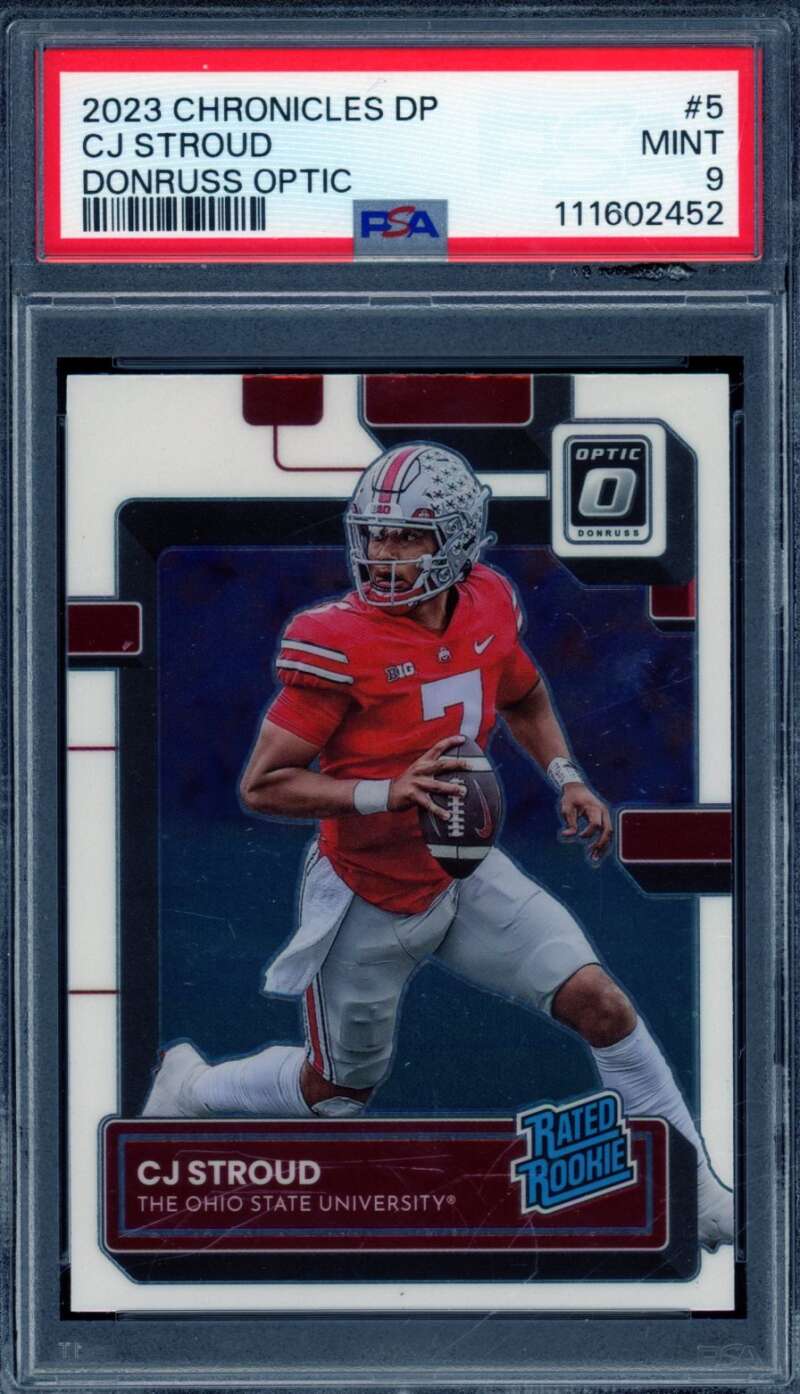 C.J. Stroud Rookie Card 2023 Chronicles DP Donruss Optic #5 PSA 9 Image 1