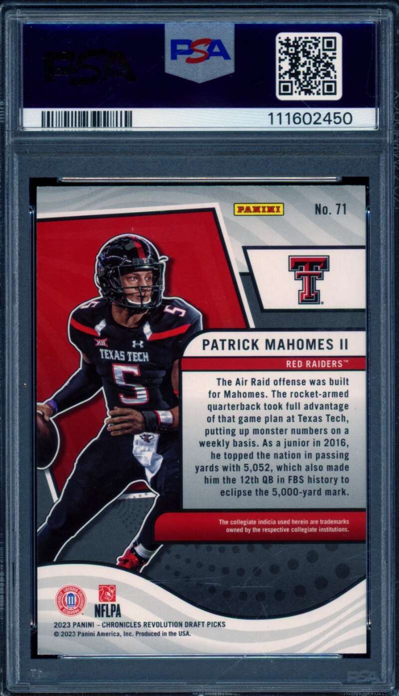 Patrick Mahomes II Card 2023 Chronicles DP Revolution (pop 13) #71 PSA 10 Image 2