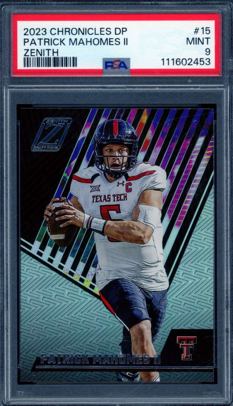 Patrick Mahomes II Card 2023 Chronicles DP Zenith (pop 11) #15 PSA 9 Image 1