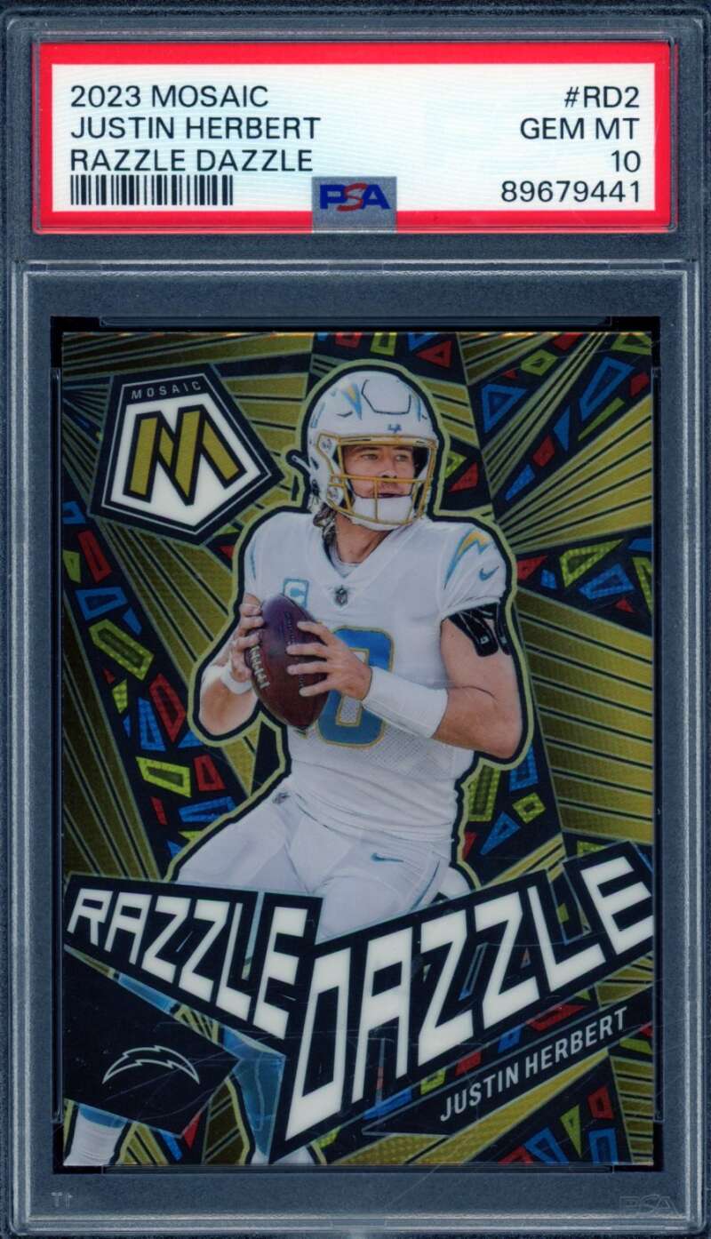 Justin Herbert Card 2023 Mosaic Razzle Dazzle #RD2 PSA 10 Image 1