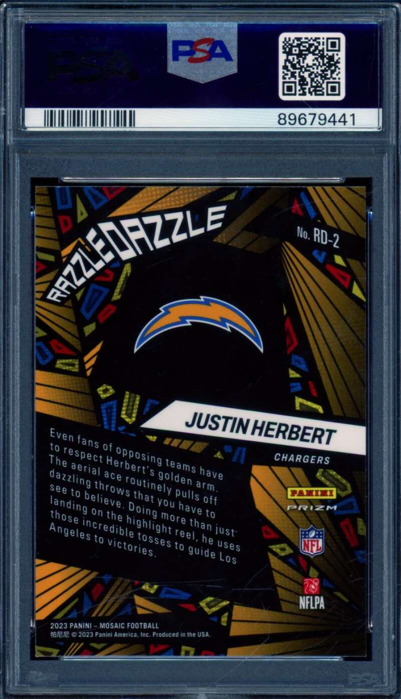 Justin Herbert Card 2023 Mosaic Razzle Dazzle #RD2 PSA 10 Image 2