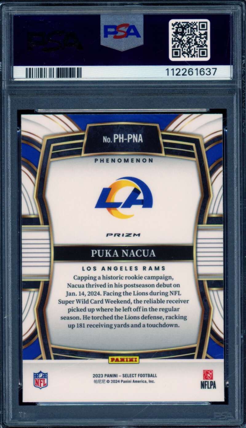 Puka Nacua Rookie Card 2023 Select Phenomenon Prizm #Phpna PSA 10 Image 2